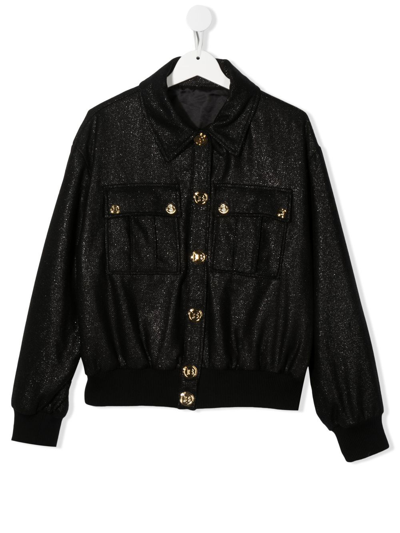 Balmain Kids' Metallic Glitter-detail Bomber Jacket In Black