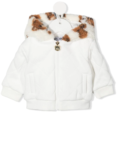 Moschino Babies' Fleece Hood Quilted Jacket In Cloud