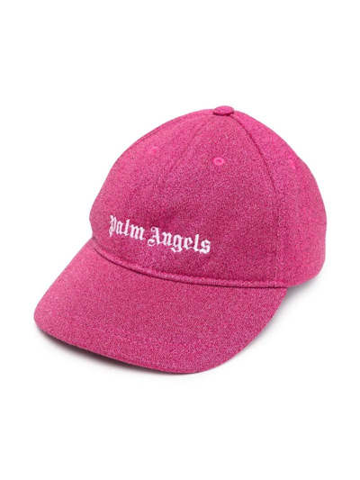 Palm Angels Kids' Logo-embroidered Metallic Cap In Pink