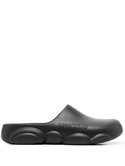 Moschino Teddy Bear-sole Round-toe Slippers In Black
