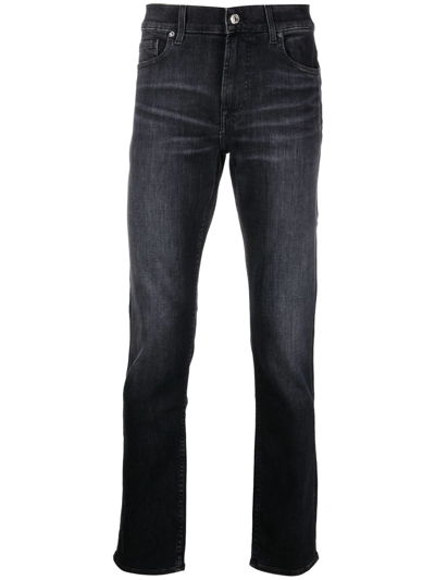 7 For All Mankind Slim-cut Washed Jeans In Black