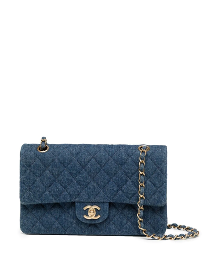 Pre-owned Chanel 1997-1999 Medium Denim Double Flap Shoulder Bag In Blue