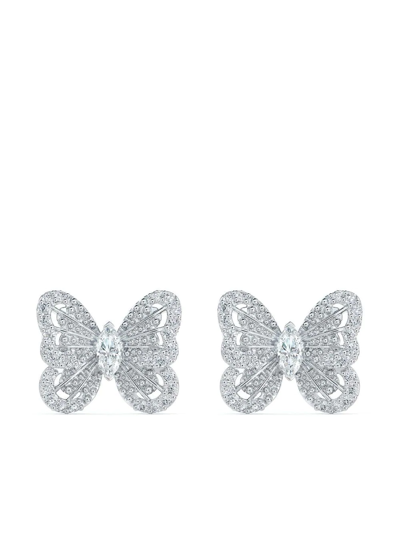 De Beers Jewellers 18kt White Gold Portraits Of Nature Butterfly Diamond Stud Earrings In Silver