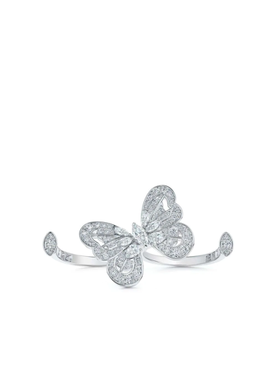 De Beers Jewellers 18kt White Gold Portraits Of Nature Butterfly Two-finger Ring In Silver