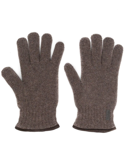 Paul & Shark Logo-patch Wool Gloves In Brown