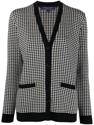 Ralph Lauren Purple Label Houndstooth Single-breasted Cardigan In White