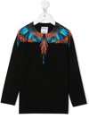 Marcelo Burlon County Of Milan Kids Black Travel Wings Long Sleeve T-shirt In Black