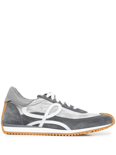 Loewe Flow Runner Leather And Nylon High-top Trainers In Grey,silver
