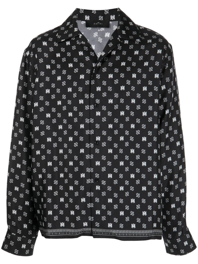 Amiri Monochrome Logo-print Silk-twill Shirt In Black