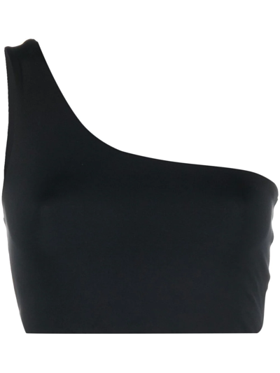 Girlfriend Collective One-shoulder Ribbed Waistcoat In Black