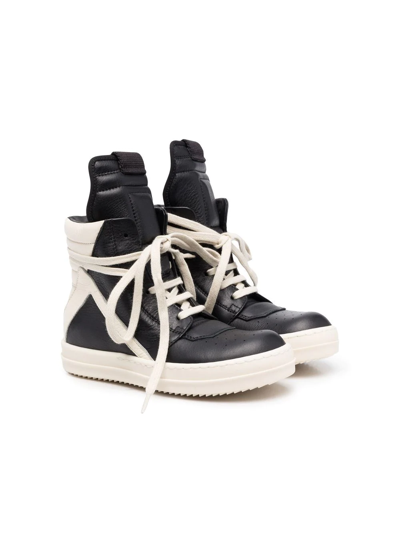 Rick Owens Kids' Lace-up Ankle Leather Trainers In Black Milk Milk
