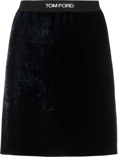 Tom Ford Lightweight Velvet Signature Skirt In Blue