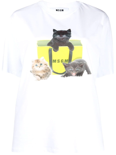 Msgm Graphic-print Cotton T-shirt In White