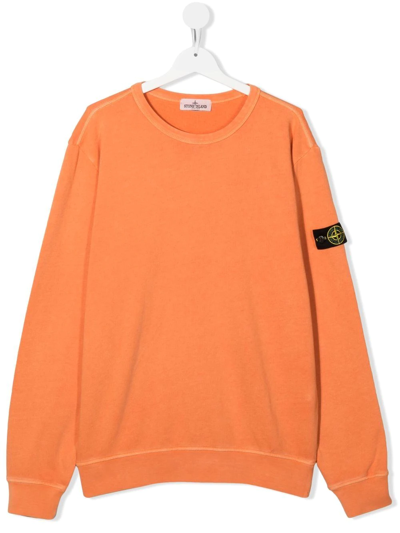 Stone Island Junior Teen Compass-motif Patch Sweatshirt In Orange