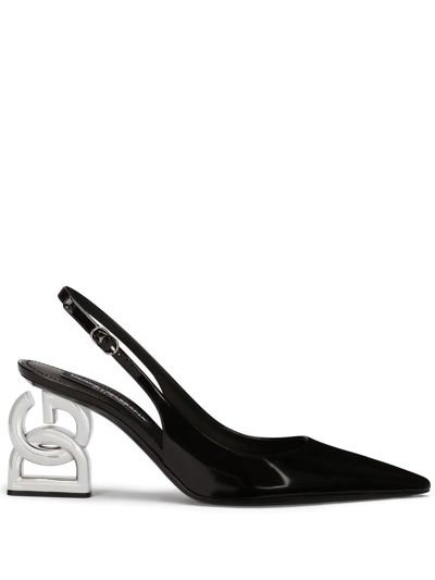 Dolce & Gabbana Lollo 75 Slingback Pumps In Polished Leather In Black