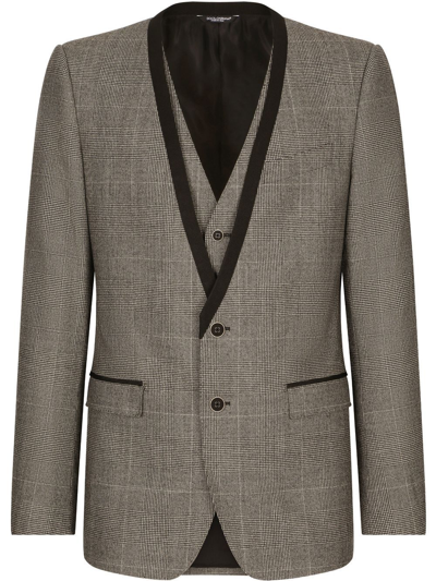 Dolce & Gabbana Layered Check-patterned Blazer In Neutrals