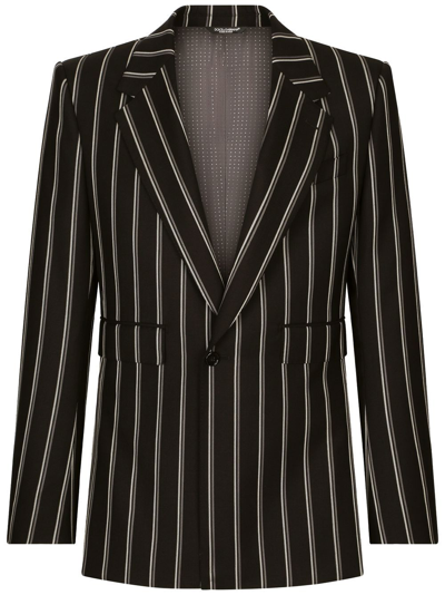 Dolce & Gabbana Striped Wool Blazer In Black
