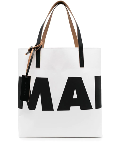 Marni Logo-print Tote Bag In White