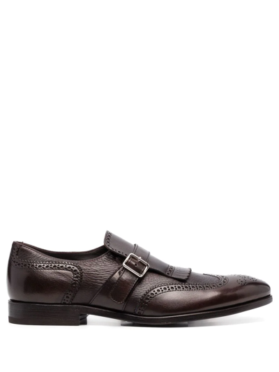 Henderson Baracco Perforated Leather Monk Shoes In Brown