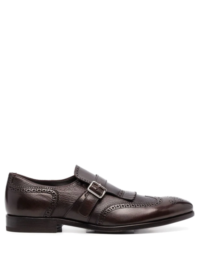 Henderson Baracco Perforated Leather Monk Shoes In 褐色