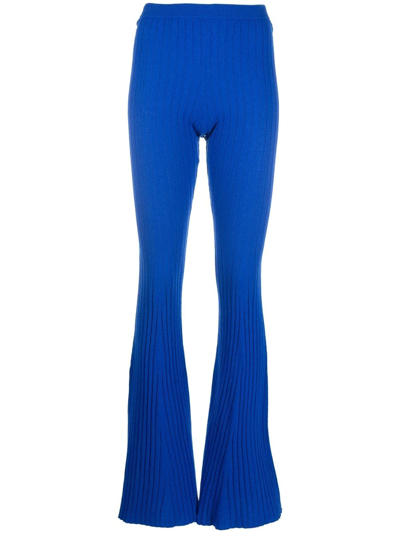 Versace Ribbed Flared Trousers In Blue