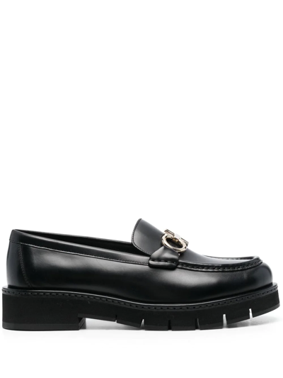 Ferragamo Salvatore  Rolo Leather Lug Loafers Shoes In Black