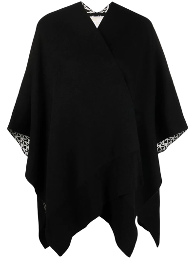 Michael Kors Reversible Wool-blend Poncho With Logo In Black