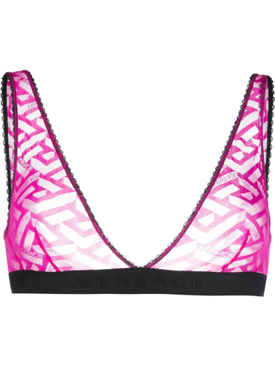 Versace La Greca Triangle Bra In Pink & Purple