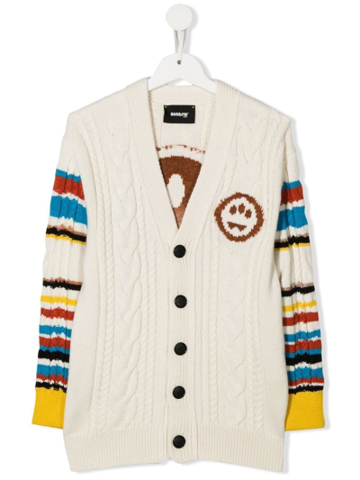 Barrow Kids' Cable-knit Intarsia-logo Cardigan In White