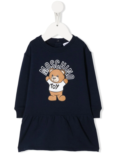 Moschino Babies' Teddy Bear Logo-print Sweatshirt Dress In Blu