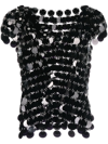 Rabanne Black Paillette Disc Short Sleeve Top In Black