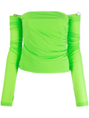 Helmut Lang Off-the-shoulder Convertible Stretch-crepe Top In Green