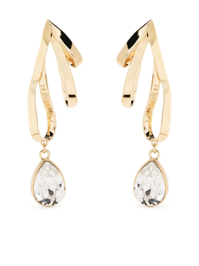 Jw Anderson Crystal-embellished Ribbon Drop Earrings In Gold