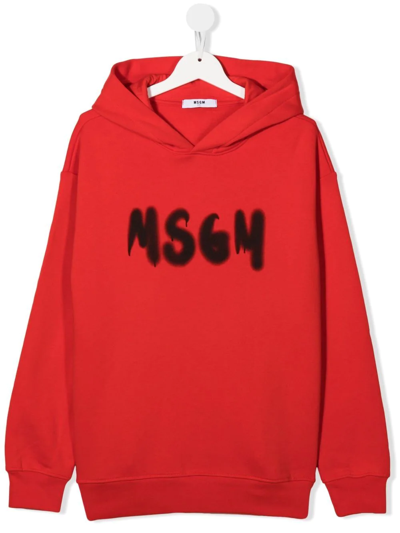 Msgm Teen Logo-print Cotton Hoodie In Red