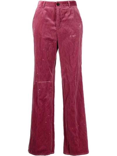 Dsquared2 Embroidered-logo Velvet Trousers In Pink