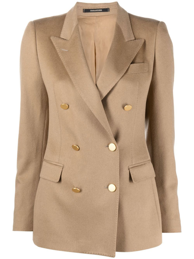 Tagliatore Double-breasted Cashmere Blazer In Beige