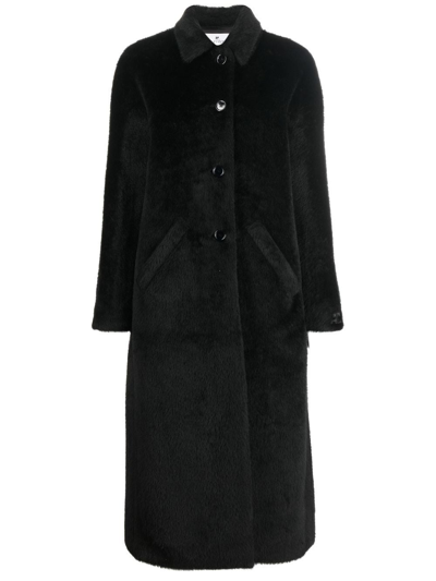 Courrges Embroidered-logo Long Coat In Nero