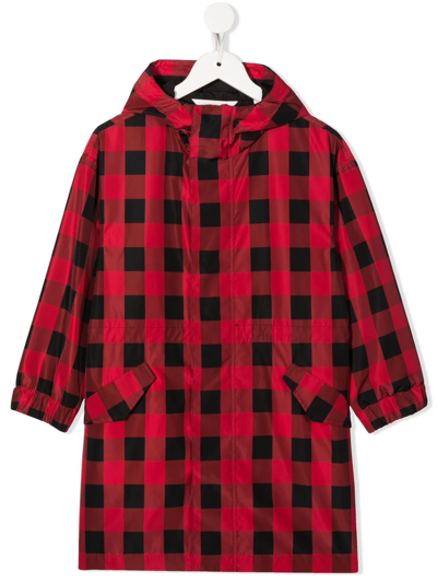 Palm Angels Kids' Check-print Hooded Parka In Red