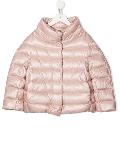 Herno Kids' Logo-lettering High-neck Padded Jacket In Pink