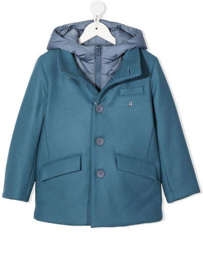 Herno Kids' Concealed-zip Fastening Hooded Coat In Blue