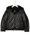 Dondup Kids Bomber Jacket In Black Faux Leather With Hood In Black