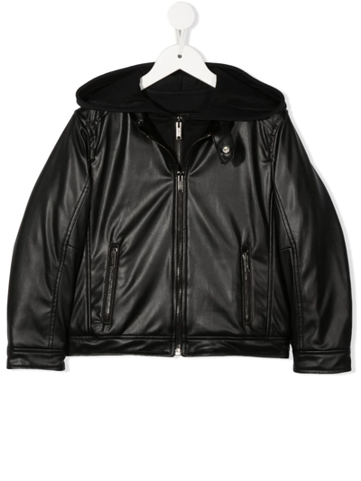 Dondup Kids' Hooded Zipped-up Jacket In Black