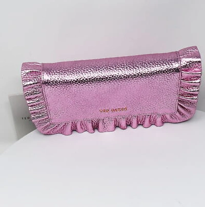 Pre-owned Ted Baker Sofia Metallic Leather Ruffle Cross Body Matinee Purse Pink