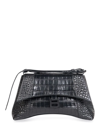 Balenciaga Downtown Crocodile-effect Leather Shoulder Bag In Black