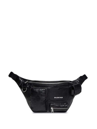 Balenciaga Super Busy Branded Fanny Pack In Black