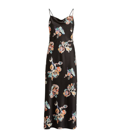 Vince Abstract-pattern Cowl-neck Satin Midi Dress In Black