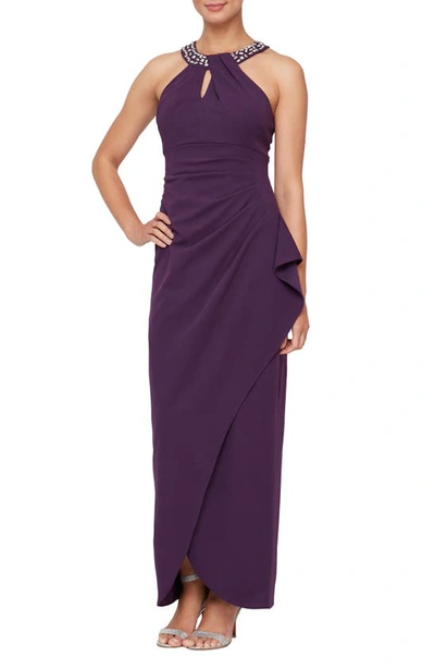 Sl Fashions Crystal Embellished Halter Neck Sleeveless Tulip Maxi Dress In Spl