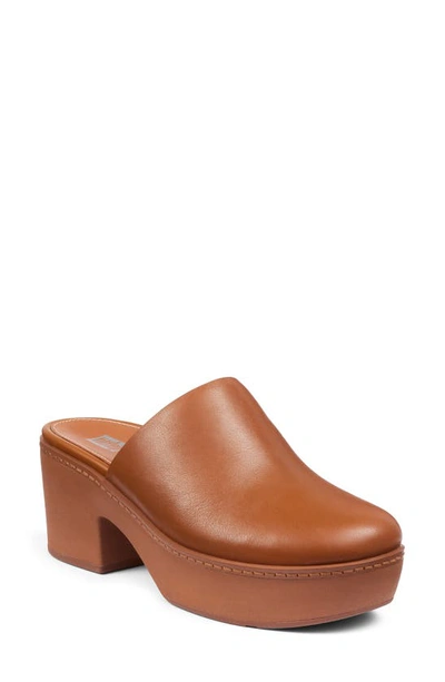 Fitflop Pilar Leather Platform Mule In Light Tan