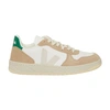 Veja V-10 Panelled Lace-up Sneakers In Extra White Sahara Emeraude