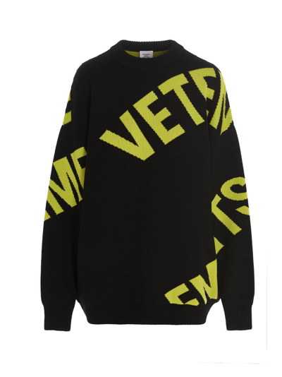 Vetements Giant Logo Sweater In Black,yellow
